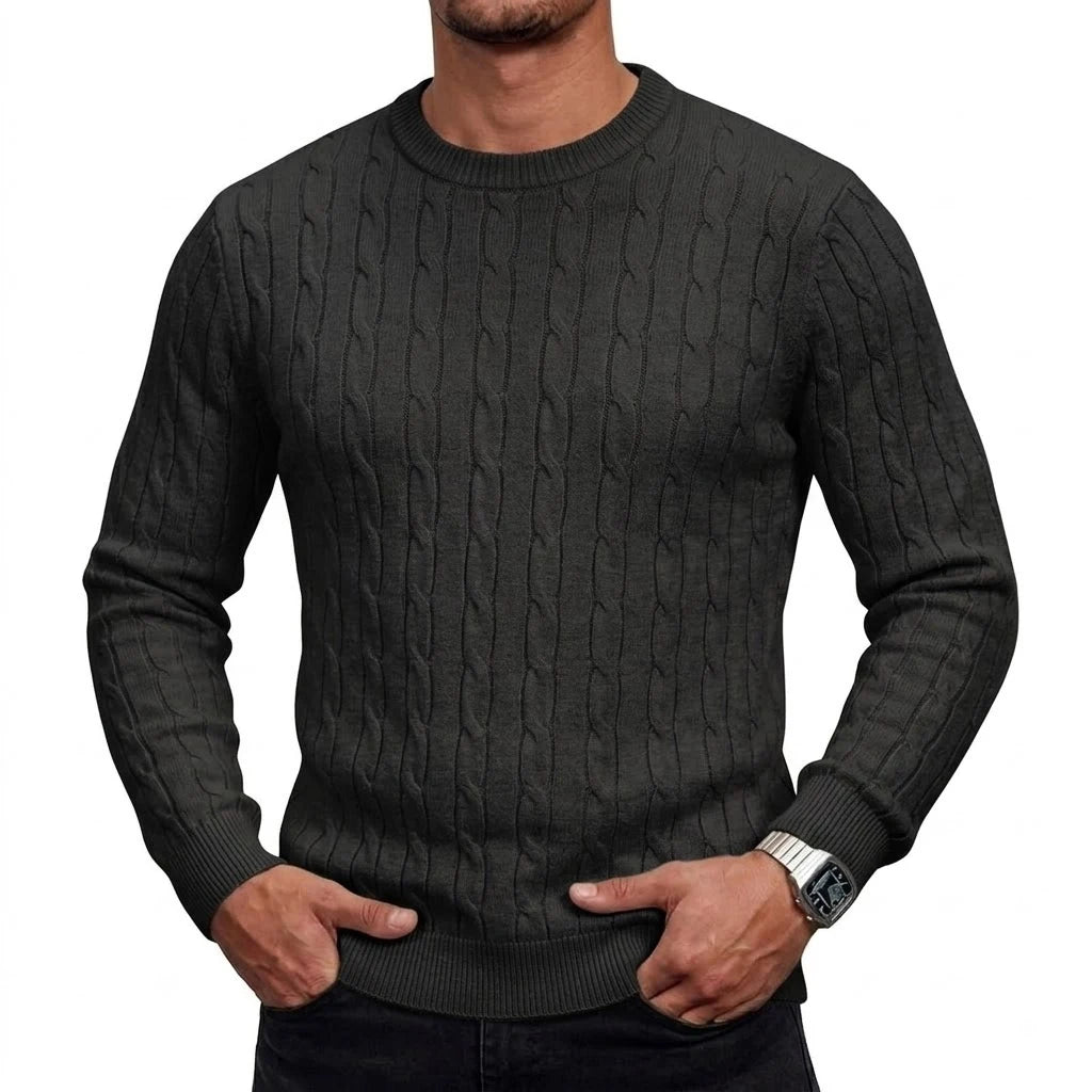 Autumn Long Sleeve Cable Knit Sweater Warm Crew Neck Pullover Winter Casual Thick Soft Solid Color Comfortable Knitted Coats