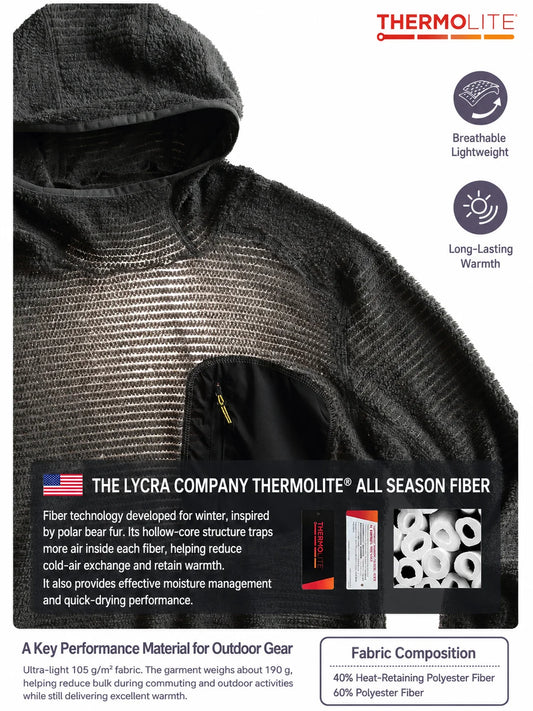 Unisex THERMOLITE® All Season Thermal Hoodie 190g Ultralight Breathable Fleece Mid Layer with Thumbholes & Zip Pocket