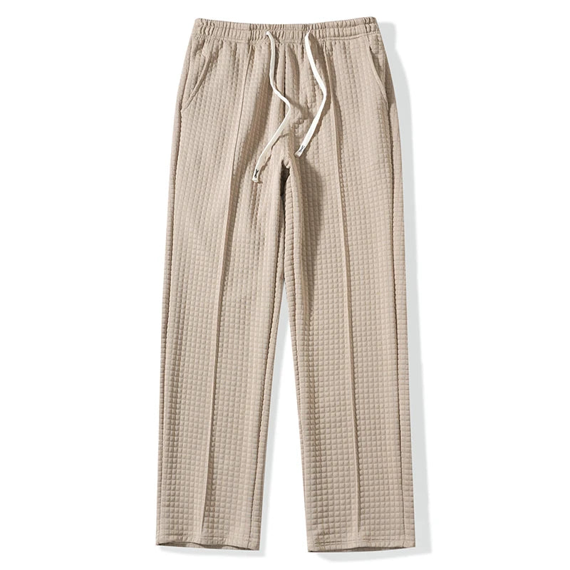 Men Knit Wide Leg Pants Elastic Drawstring Waist Loose Fit Straight Trousers Daily Casual Outdoor Home Vacation Sweatpants