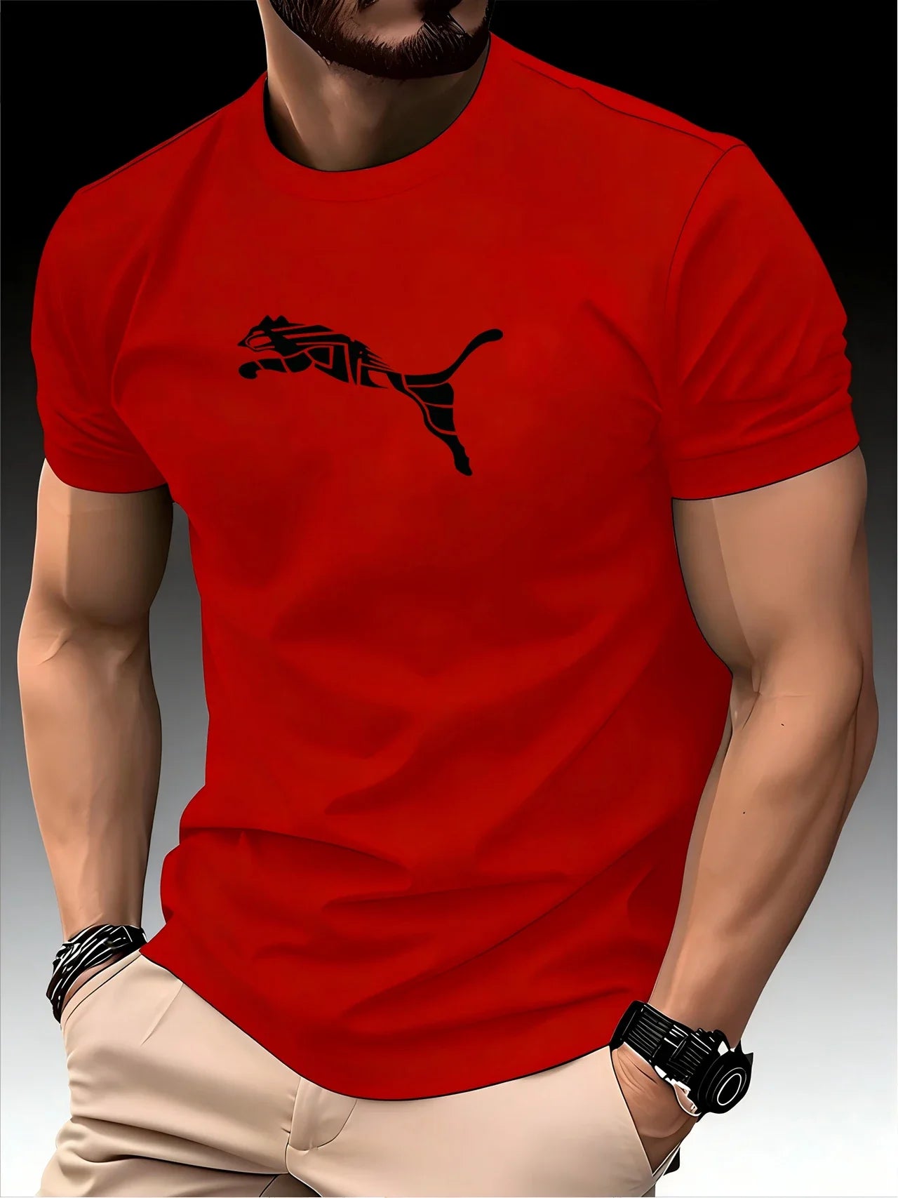 New Summer Luxury Men's Fashion Fox Leopard Print T-shirt Crewneck Casual Trend Y2K High-end High Quality Fitness Sports T-shirt
