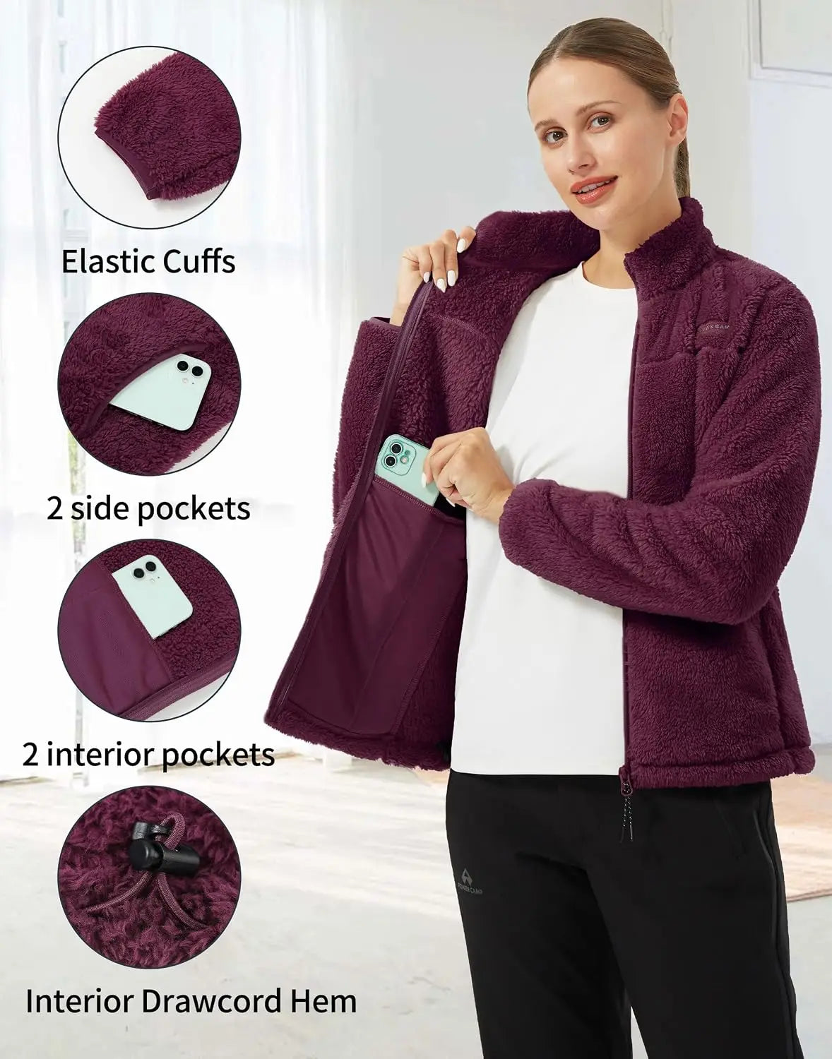 Pioneer Camp Women's Fuzzy Fleece Jacket Lightweight Full Zip Up Warm Soft Fleece Coat for Spring Fall Winter