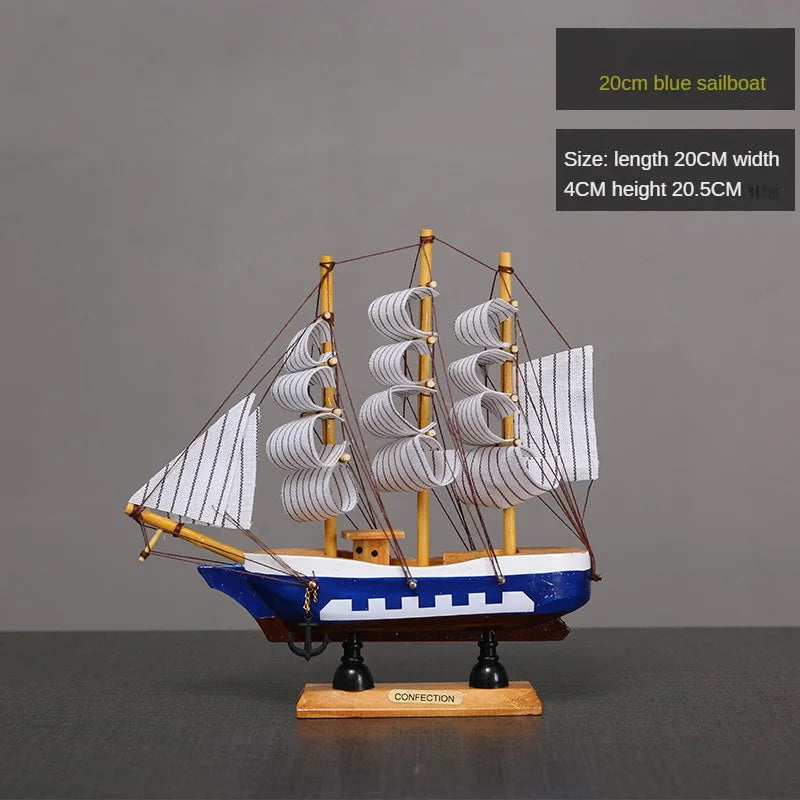 New Sailboat Ornament Smooth Sailing Simulation Small Wooden Boat Home Wine Cabinet Living Room Desktop Window Decoration Gift