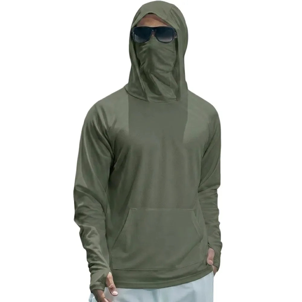 UPF50+ Performance T-Shirt Summer Man Long Sleeve Casual Hoodie Quick Dry Shirts Sunscreen Fishing Ice Silk Tops Sun Running Tee