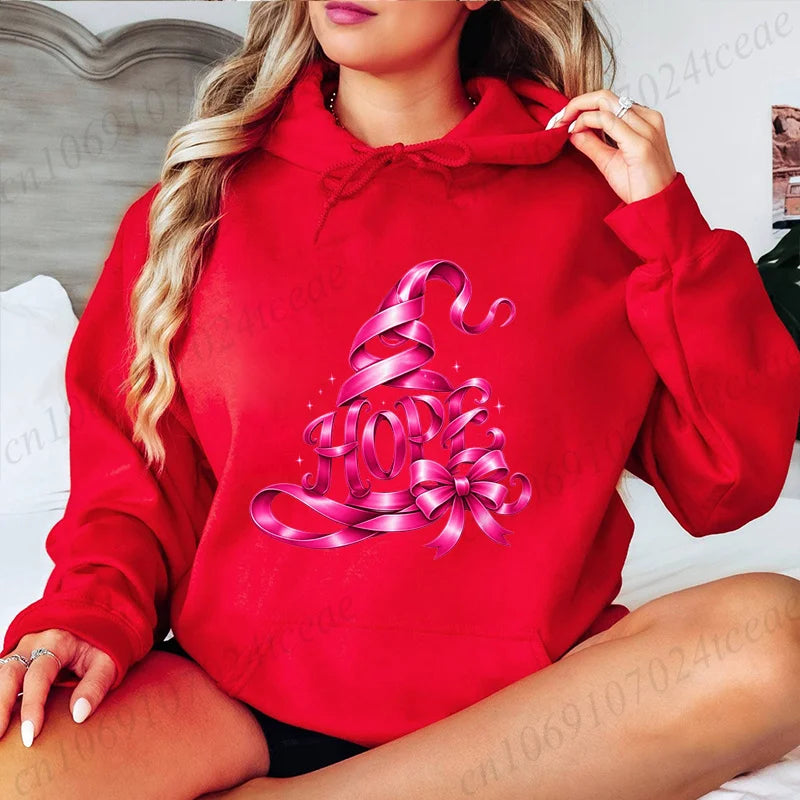 Hoodies for Women Autumn New Sweatshirts Pink Witch Hat Breast Cancer High Street Hoody Men's Top Plus Size Hooded Pullover