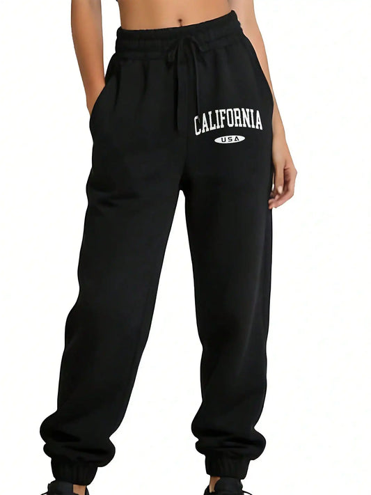 Plus Size Women's Casual Jogger Pants For California Graphic Printed With Drawstring Waist Long Length Sweatpants With Pocket Comfortable Pants