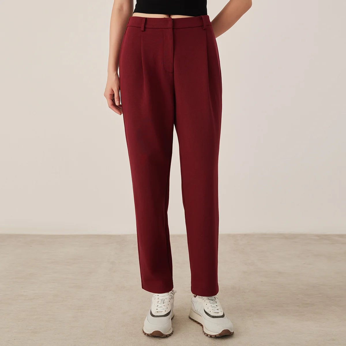 KW7523331 Women's Casual Straight Leg Pants Blended Fabric Elastic Waist Relaxed Fit Trousers with Pockets