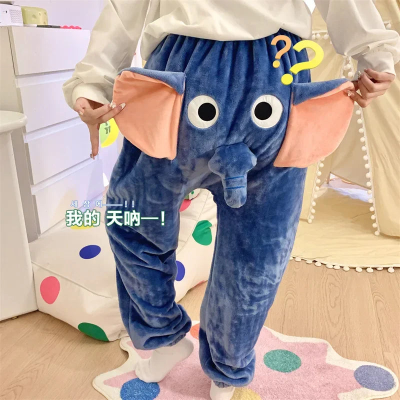 Men's Fall and Winter Padded and Thickened Loose Casual Pants Warm Home Sleep Pants Cute Funny Elephant Couple Pants Swan Man
