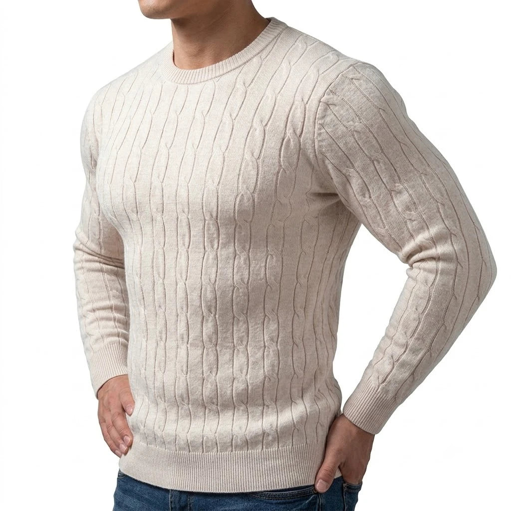Autumn Long Sleeve Cable Knit Sweater Warm Crew Neck Pullover Winter Casual Thick Soft Solid Color Comfortable Knitted Coats