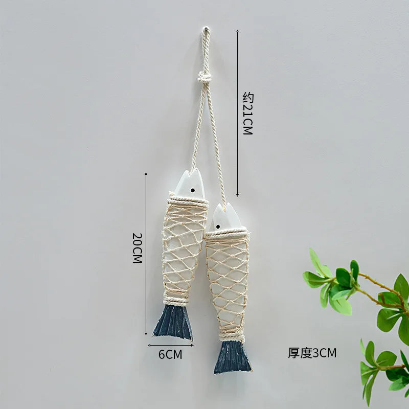 2pcs/set Hanging Wooden Blue Nautical Fish Beach Theme Decor for Home Mediterranean Style Decoration Wall Decoration