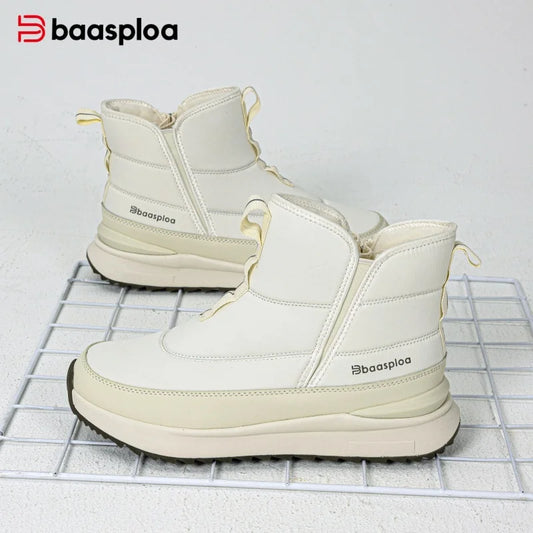 Baasploa Women Winter Ankle Boots Comfort Warm Plush Snow Boots Female Side Zipper Water Resistant Cotton Casual Shoes Non Slip