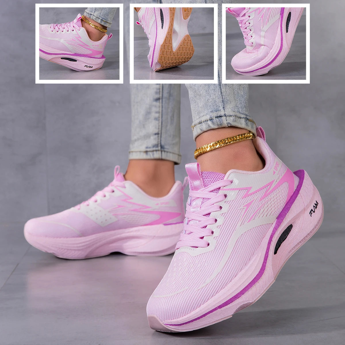Women Color Block Platform Running Sneakers Breathable Flying Weave Mesh Lightweight Cushioned Non Slip Lace Up Gym Jogging Outdoor Daily Casual Athletic Sports Footwear 2026 New