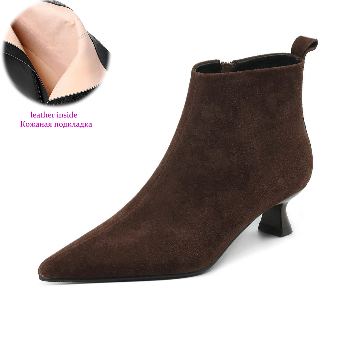 Plus Size 34-43 Cow Suede Pointed Toe Zipper Med Heels Retro Modern Boots Warm Winter Shoes Dating Concise Brand Ins Ankle Boots