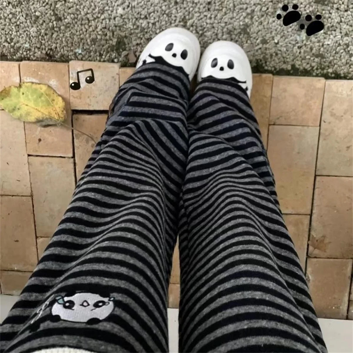 Women Panda Striped Pants Streetwear Harajuku Pantalones De Mujer Sweatpants Y2k Clothes Casual Japanese Kawaii
