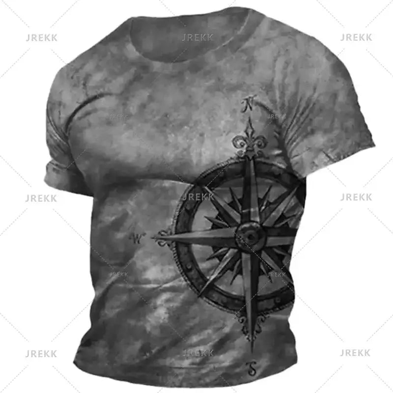 Vintage Nautical Map Compass Printing T Shirts Summer Daily Men Loose Short Sleeve Male Tees Casual Tops Unisex Clothing Apparel