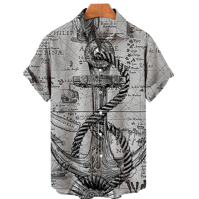 Vintage Men'S Sailing Hawaiian Casual Shirt For Blouse Men Fashion Short Sleeve Summer Street Top Male Clothes Camisas Casuais