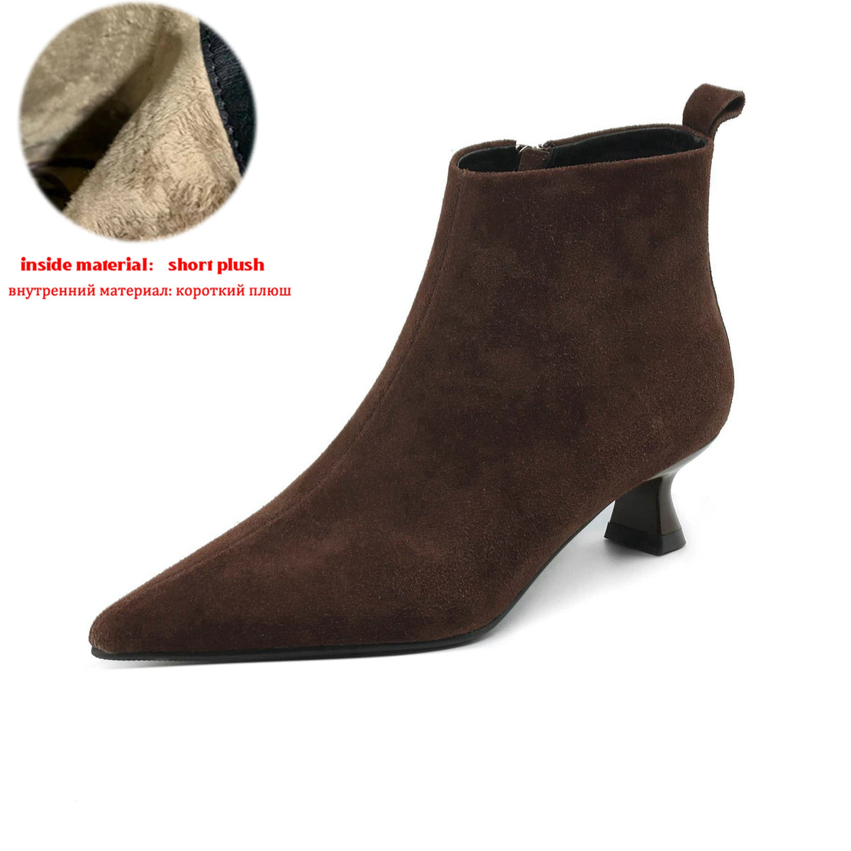 Plus Size 34-43 Cow Suede Pointed Toe Zipper Med Heels Retro Modern Boots Warm Winter Shoes Dating Concise Brand Ins Ankle Boots
