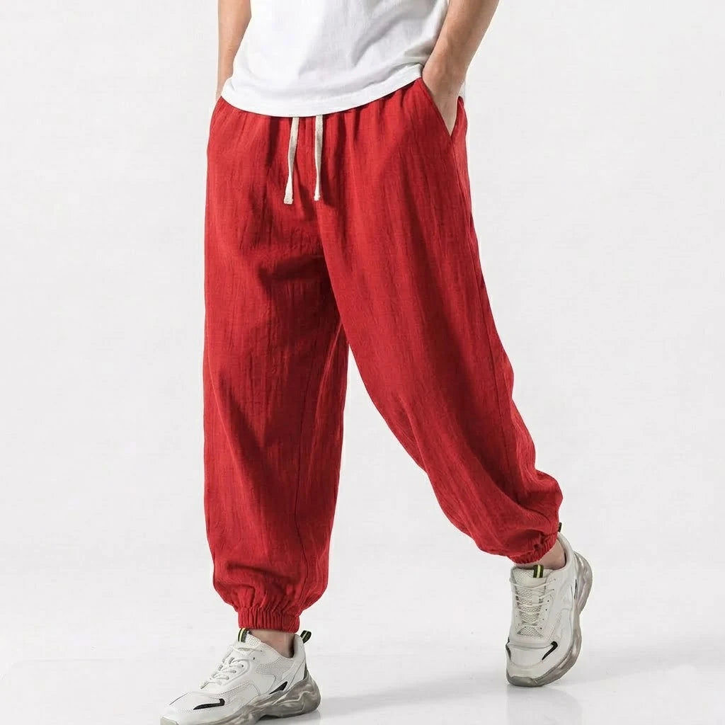 Mens Cotton Linen Harem Trousers Spring Summer Drawstring Loose Baggy Bottoms Casual Streetwear Pants for Gym Daily Work