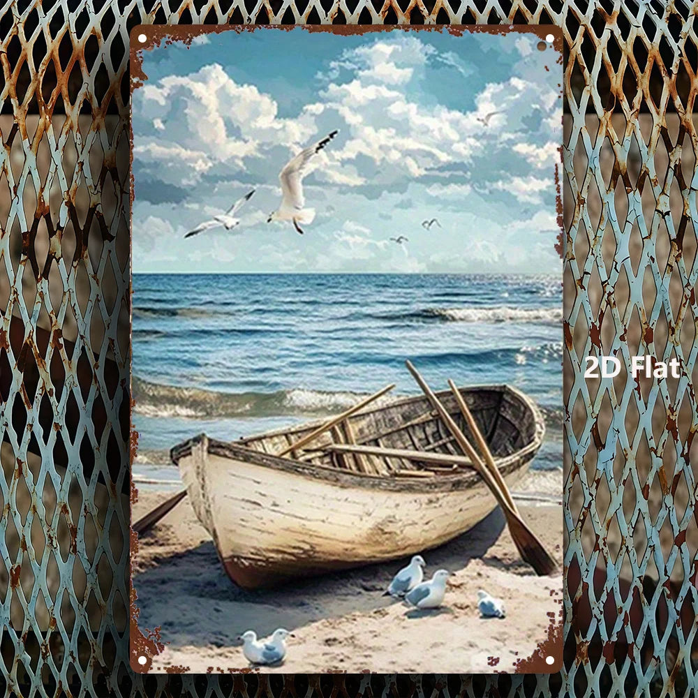 Nautical Beach Boat Metal Tin Sign 20x30cm Coastal Wall Decor Iron Plaque Living Room Beach House