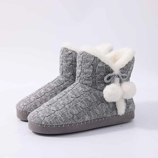 Litfun Winter Warm Plush Boots For Women Outdoor Soft Sole Non-slip Knit Furry Snow Boots Indoor Cozy Fur House Cotton Slippers