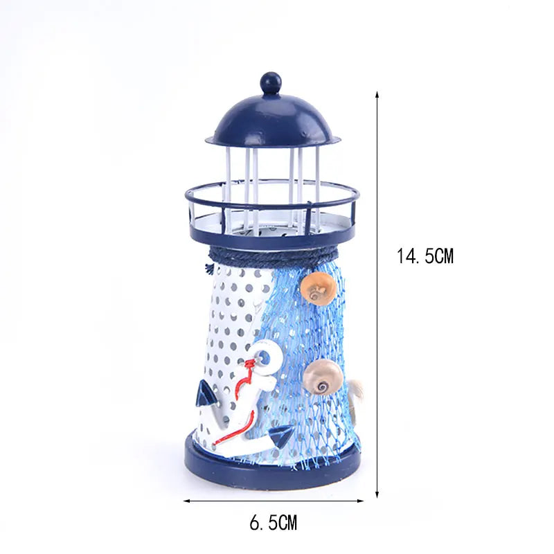 Nautical Ocean Flash Lighthouse Fishing Net Starfish Shell Metal Beacon Tower Ornaments Figurines Crafts Home Decor