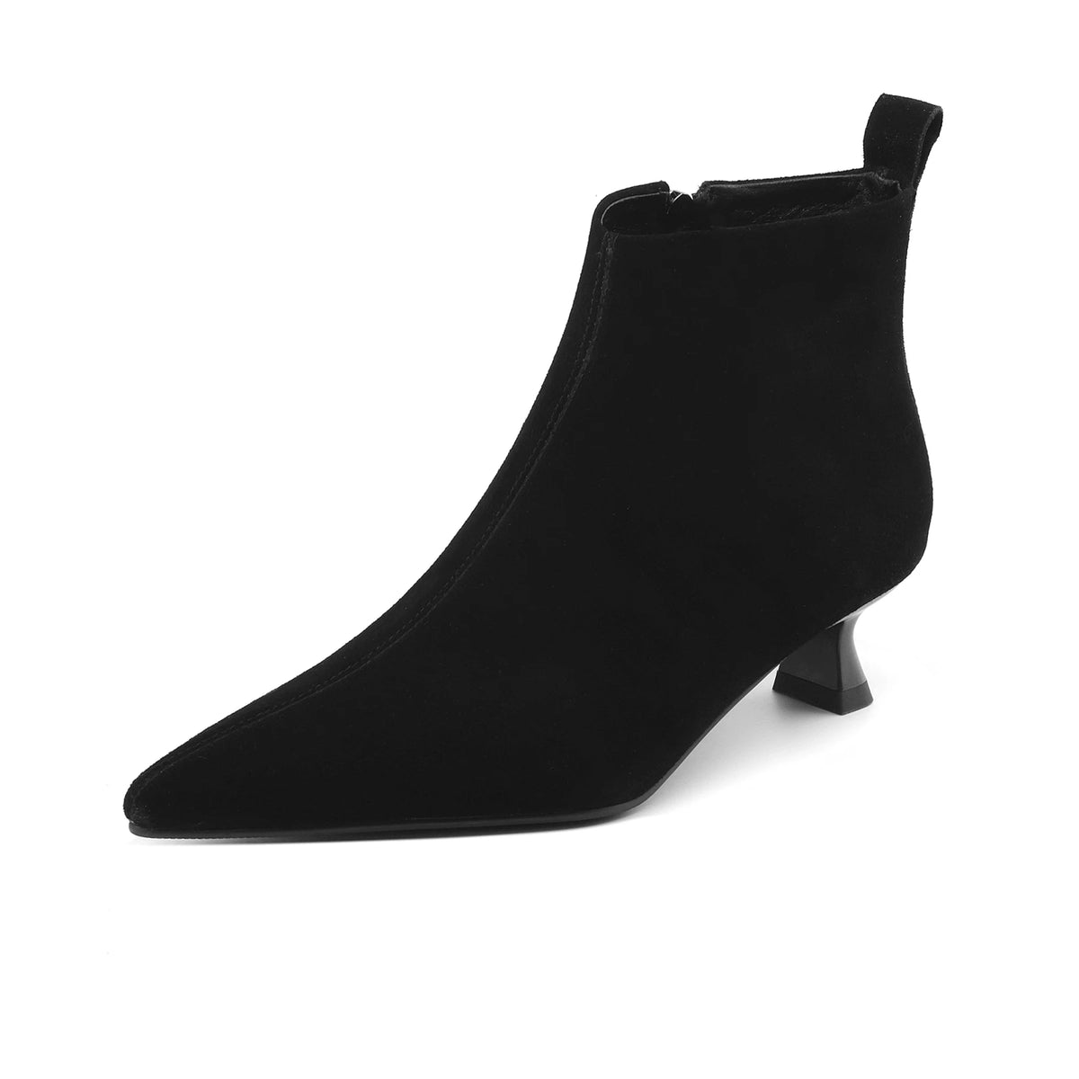 Plus Size 34-43 Cow Suede Pointed Toe Zipper Med Heels Retro Modern Boots Warm Winter Shoes Dating Concise Brand Ins Ankle Boots