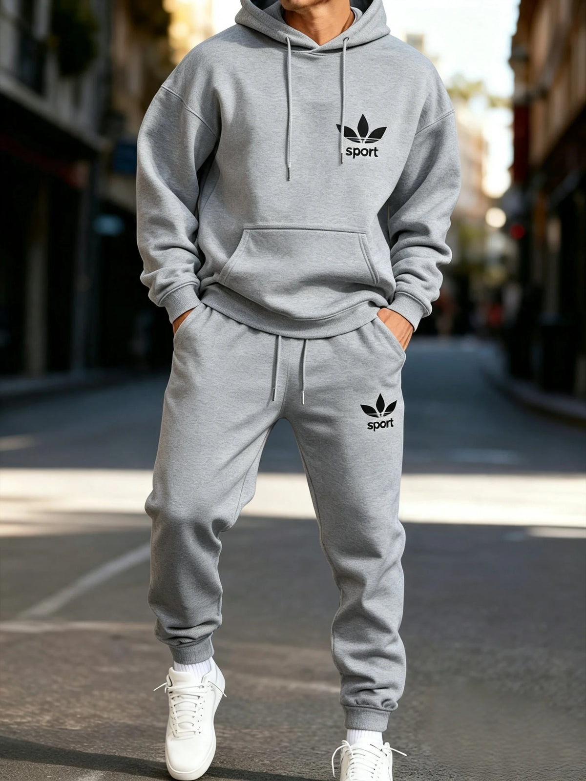 Unisex Men Women Printed Hooded Sweatshirt Sweatpants 2 Piece Set Autumn Winter Casual Jogger Fitness Sports Tracksuit Outfits