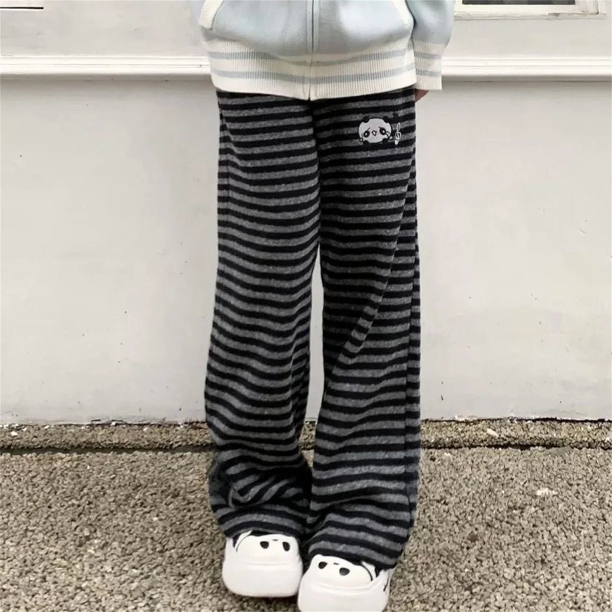Women Panda Striped Pants Streetwear Harajuku Pantalones De Mujer Sweatpants Y2k Clothes Casual Japanese Kawaii
