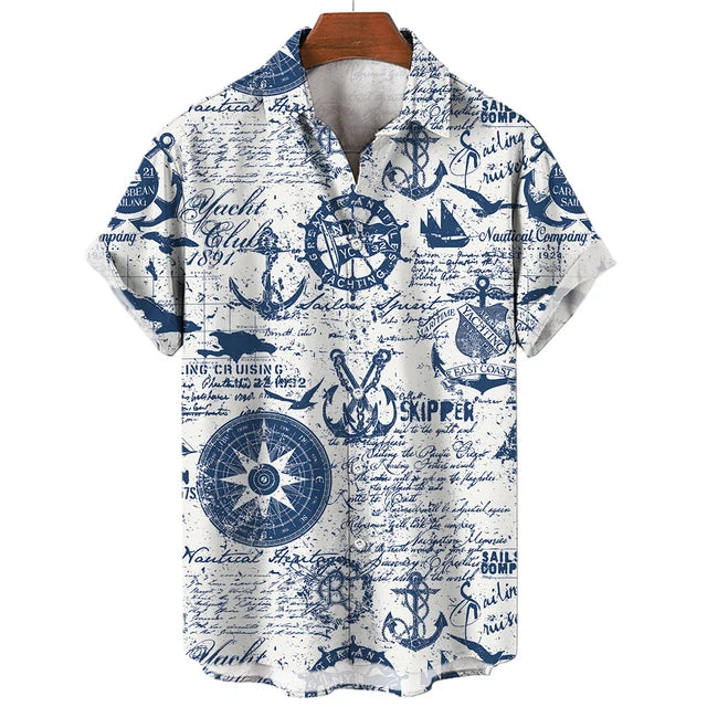 Vintage Men'S Sailing Hawaiian Casual Shirt For Blouse Men Fashion Short Sleeve Summer Street Top Male Clothes Camisas Casuais