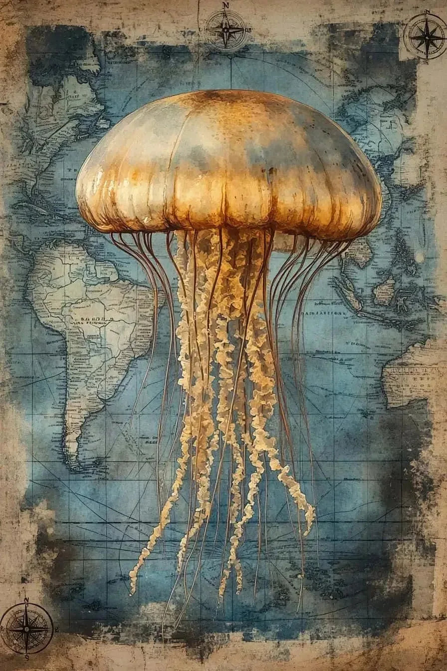 （2D canvas painting）Vintage Nautical Poster Prints Antique Sea Treasure Map Canvas Painting Wall Art Picture for Living Room