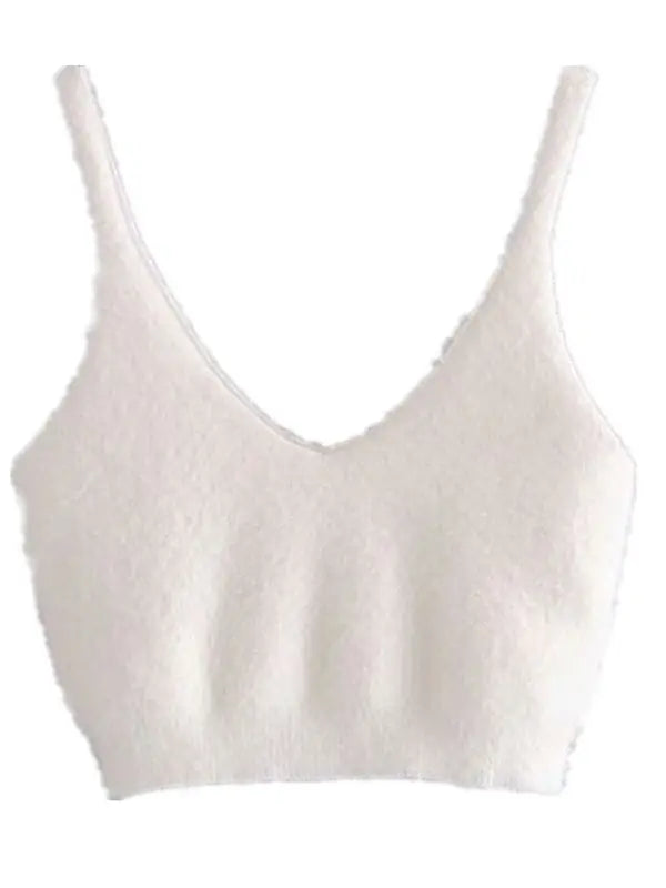 Vintage Set Shaggy Korea Style White Cardigan Furry Single-breasted Button Tank Top Knitted Sweater Jumper 1 Set