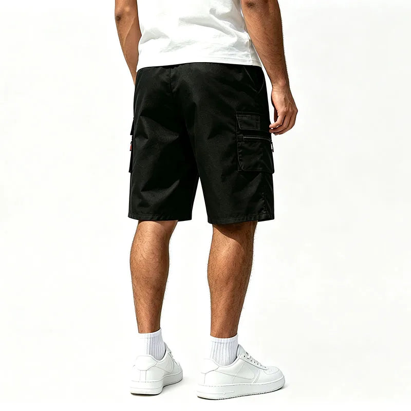 Men Multi Cargo Pocket Bermuda Shorts Elastic Drawstring Waist Loose Fit Outdoor Beach Travel Daily Knee Length Casual Shorts