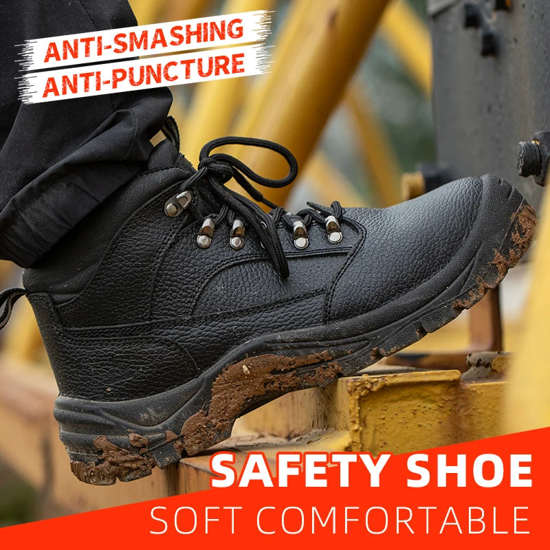 Work Safety Boots for Construction Site, High-top Labor Protection Shoes Men, Anti-smash Anti-puncture Industrial Work Shoes, Lightweight Safety Work Footwear with Steel Toe, Non-slip Wear Resistant Outsole, Comfortable Const