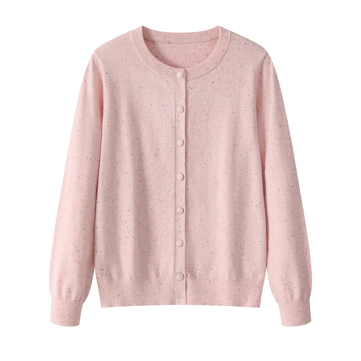 2026 Autumn Winter Long Sleeve Confetti‑Speckled Sweater Women Sweater O Neck Knit Cardigan Single‑Breasted Outerwear Top