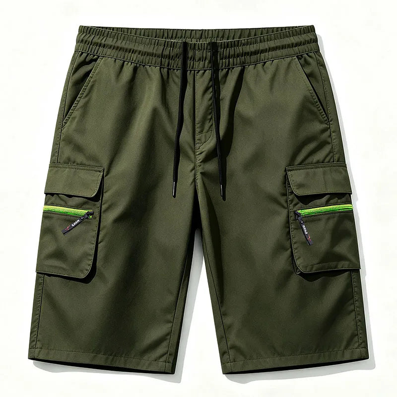 Men Multi Cargo Pocket Bermuda Shorts Elastic Drawstring Waist Loose Fit Outdoor Beach Travel Daily Knee Length Casual Shorts