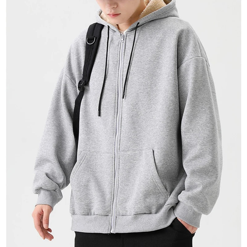 1pcs Mens Zipper Hoodies Autumn Winter Womens Thick Velvet Long Sleeve Hooded Sweatshirt Fashion Casual Couple Outfit Sportwears