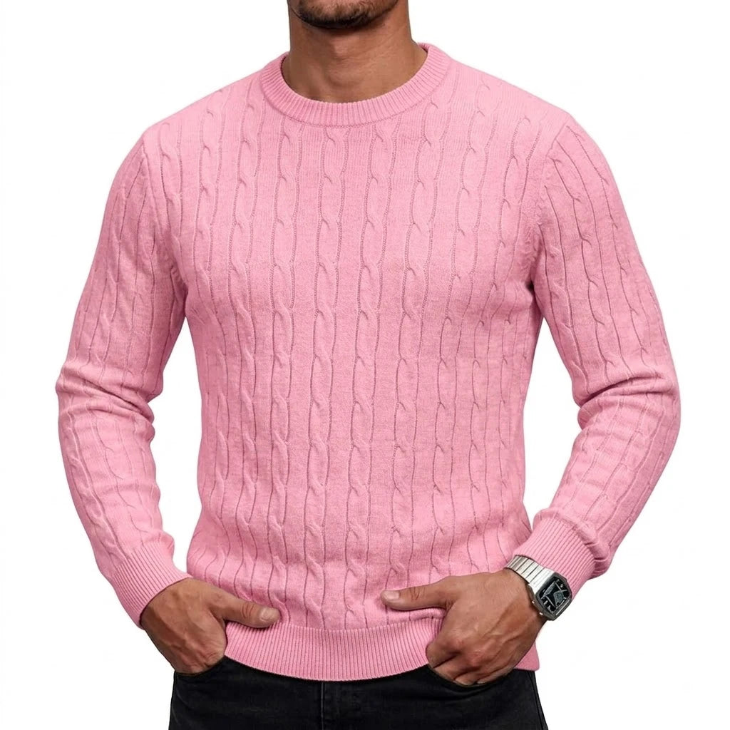 Autumn Long Sleeve Cable Knit Sweater Warm Crew Neck Pullover Winter Casual Thick Soft Solid Color Comfortable Knitted Coats