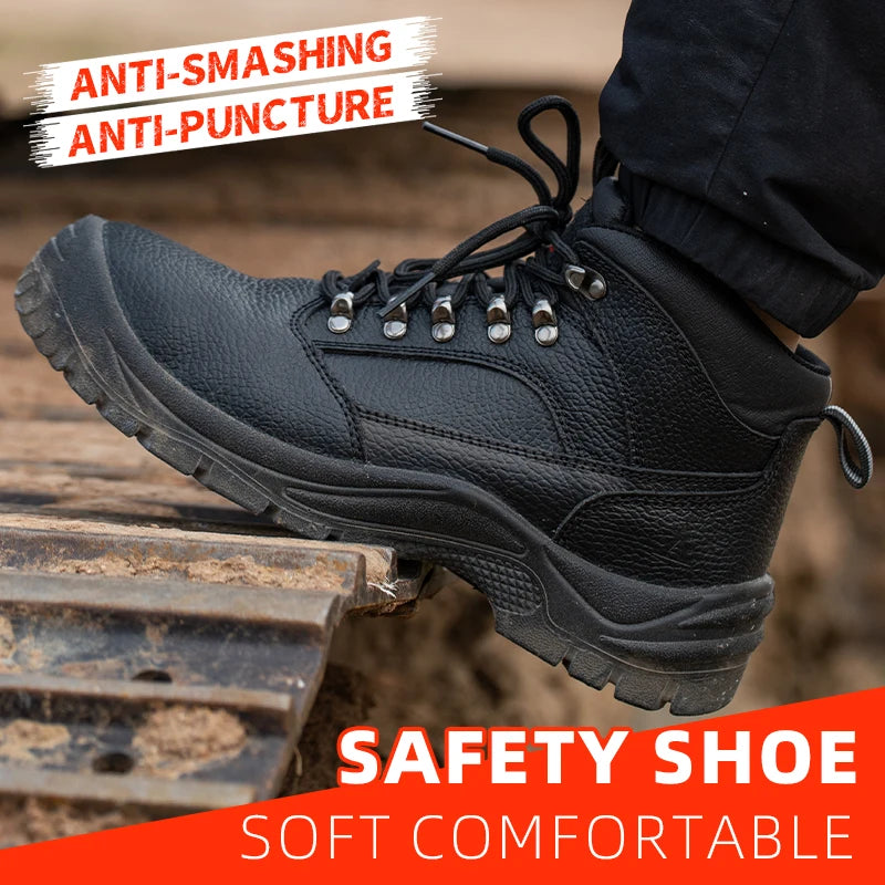 Work Safety Boots for Construction Site, High-top Labor Protection Shoes Men, Anti-smash Anti-puncture Industrial Work Shoes, Lightweight Safety Work Footwear with Steel Toe, Non-slip Wear Resistant Outsole, Comfortable Const