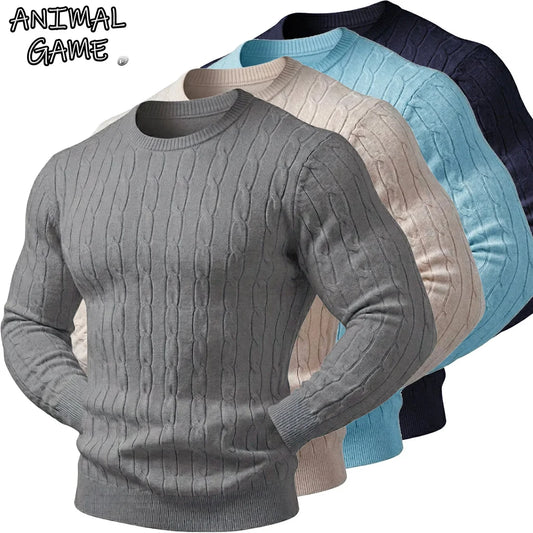 New Men's Knit Sweater Solid Color Pullover Warm Casual Men's Cold Weather Blouses Mens Winter Jumper Outdoor Turtleneck Sweater