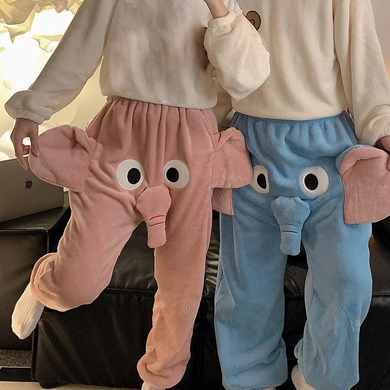 Men's Fall and Winter Padded and Thickened Loose Casual Pants Warm Home Sleep Pants Cute Funny Elephant Couple Pants Swan Man