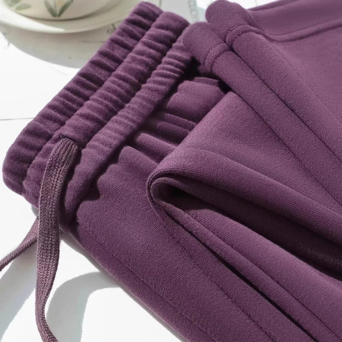 Slimming High Waist Wide Leg Pants Straight Cut Drapey Sporty Sweatpants Purple Plum Color Korean Style Commute Wind Ladies