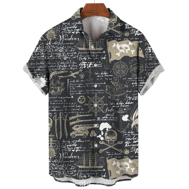 Vintage Men'S Sailing Hawaiian Casual Shirt For Blouse Men Fashion Short Sleeve Summer Street Top Male Clothes Camisas Casuais
