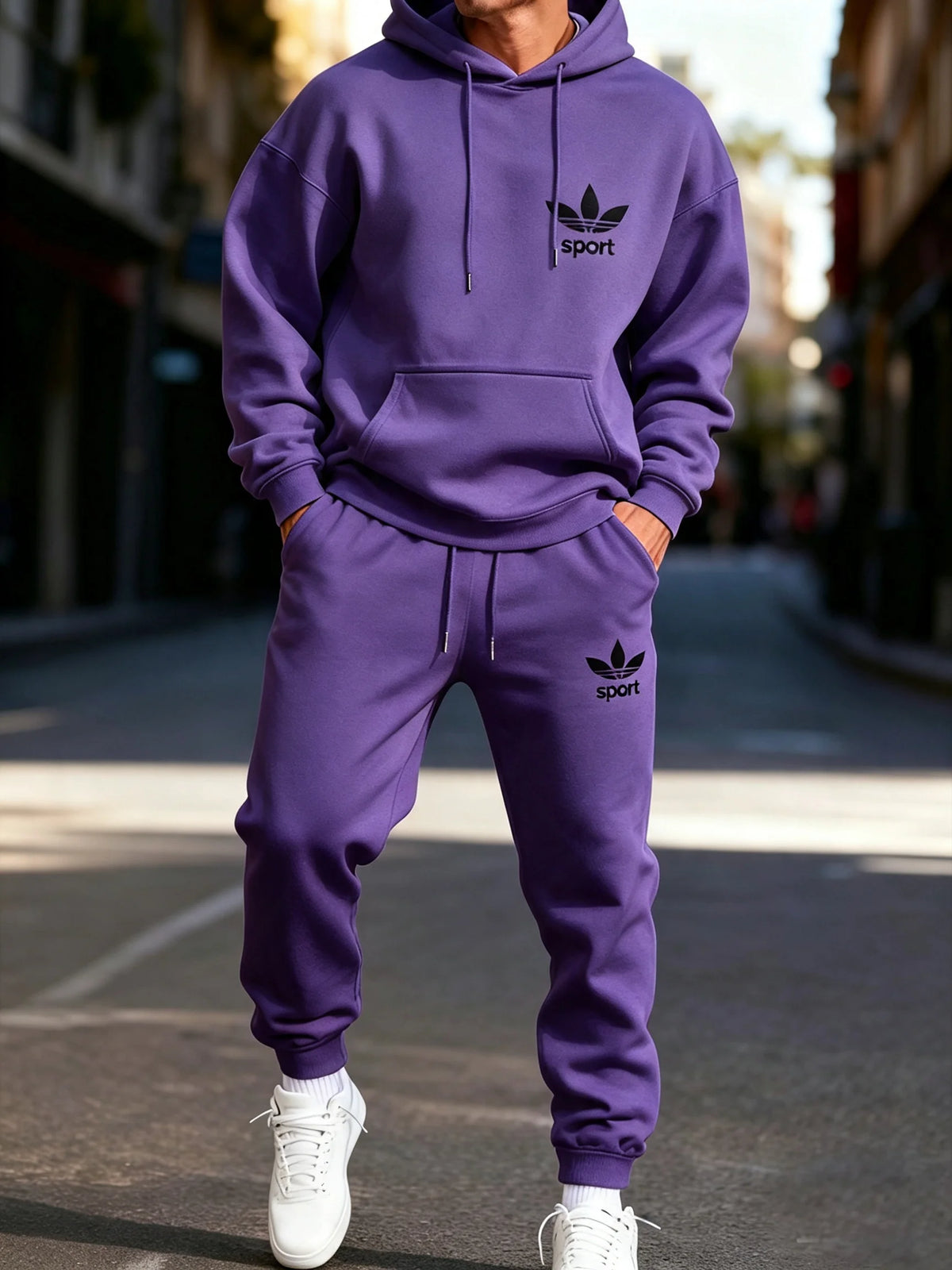 Unisex Men Women Printed Hooded Sweatshirt Sweatpants 2 Piece Set Autumn Winter Casual Jogger Fitness Sports Tracksuit Outfits