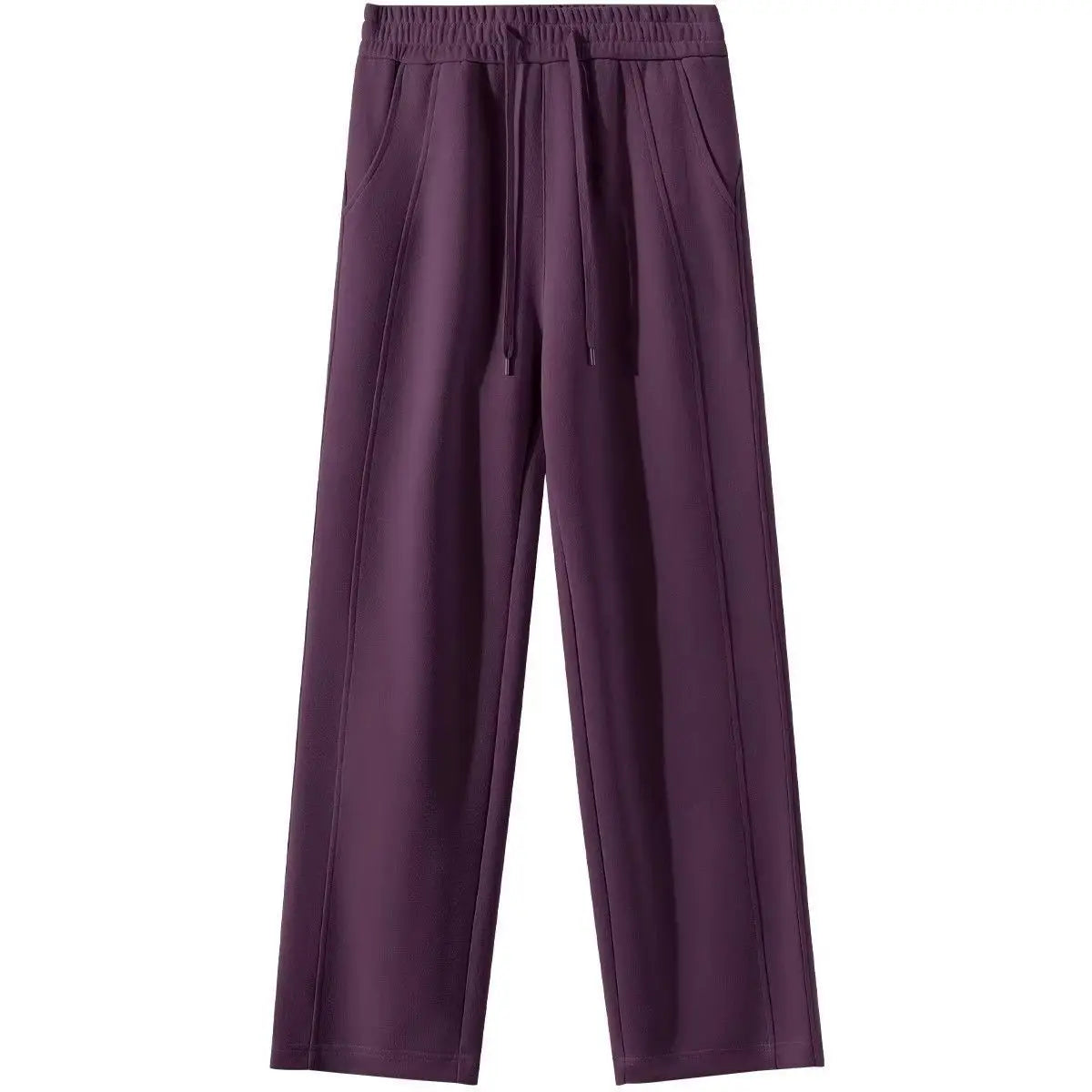 Slimming High Waist Wide Leg Pants Straight Cut Drapey Sporty Sweatpants Purple Plum Color Korean Style Commute Wind Ladies