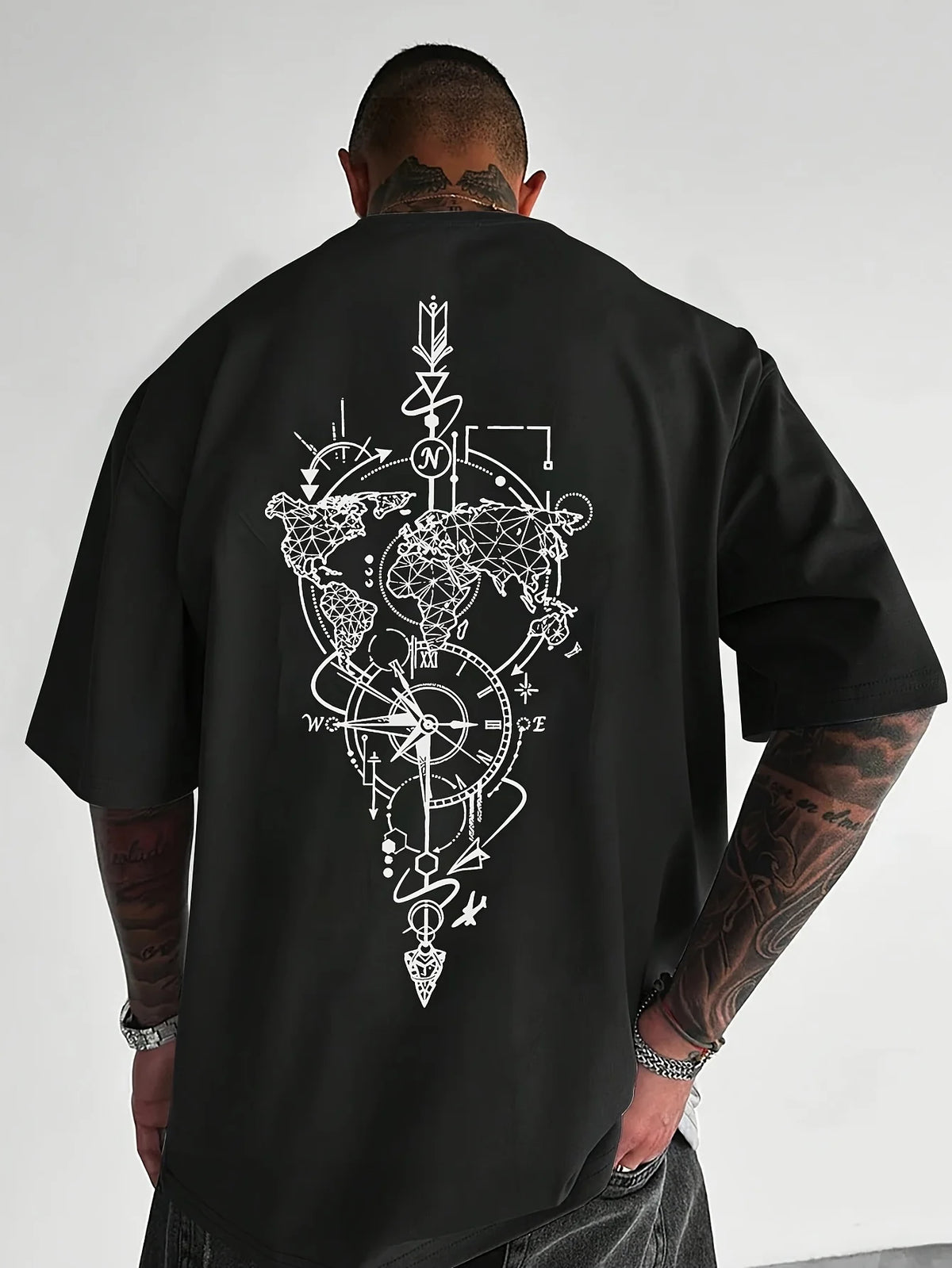 Vintage Nautical World Map Compass Print on Premium Soft 100% Cotton Mens T Shirt Perfect for Summer Casual Streetwear Style