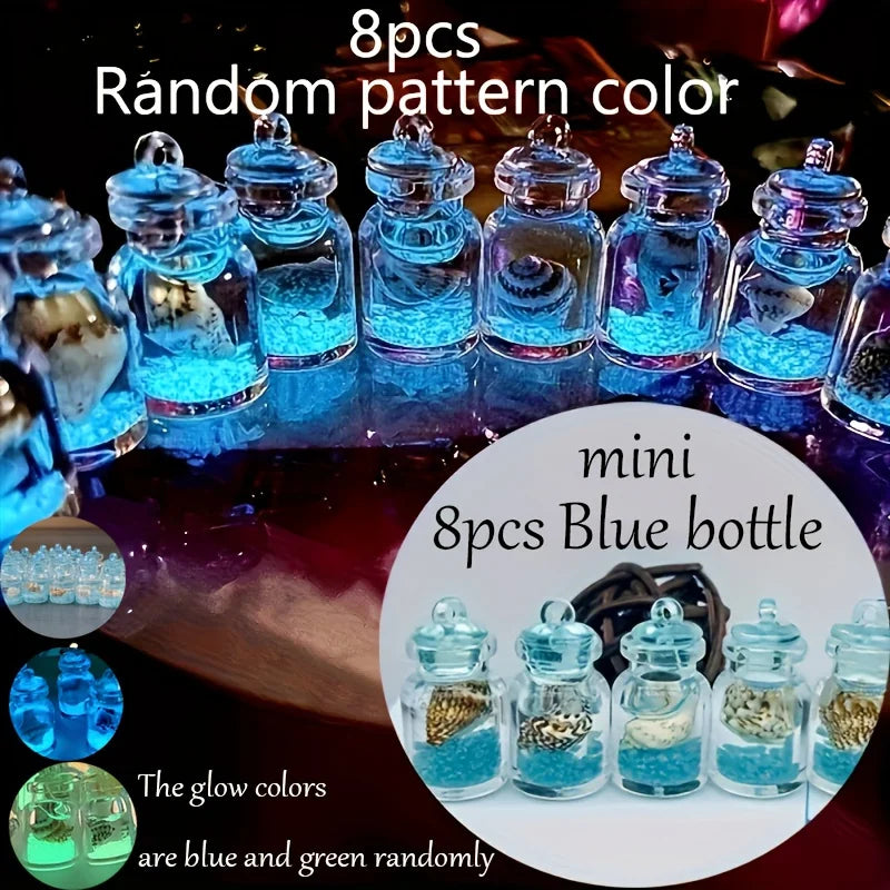 3/8pcs Mini Luminous Ocean Theme Bottle Figurines, Resin Sea Life Collectible Charms, Versatile Indoor Decorative Accents, Pre-L