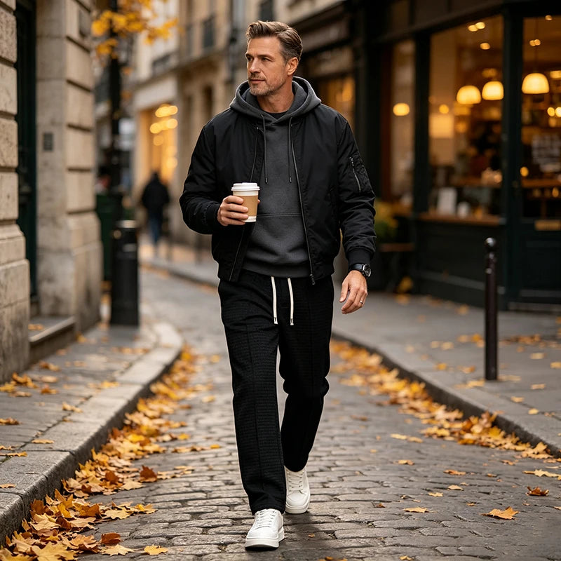 Men Knit Wide Leg Pants Elastic Drawstring Waist Loose Fit Straight Trousers Daily Casual Outdoor Home Vacation Sweatpants