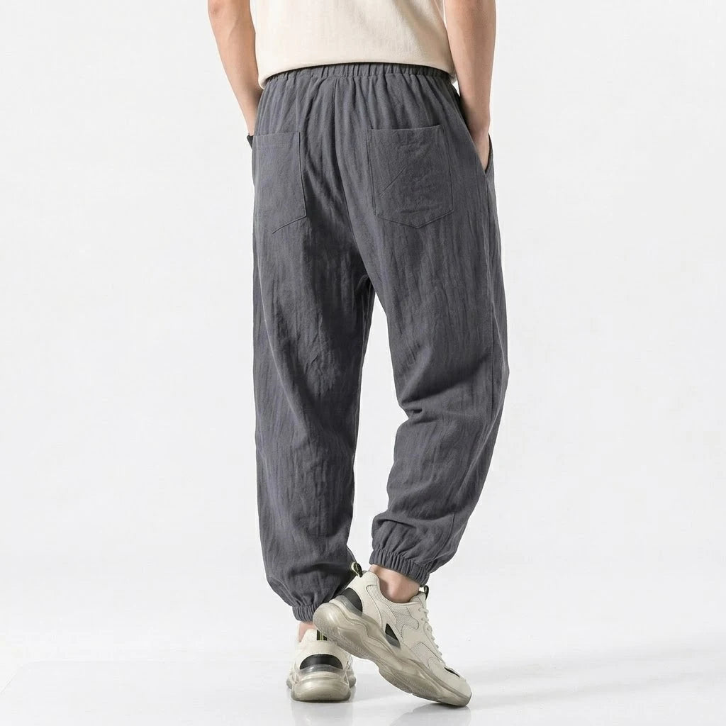 Mens Cotton Linen Harem Trousers Spring Summer Drawstring Loose Baggy Bottoms Casual Streetwear Pants for Gym Daily Work