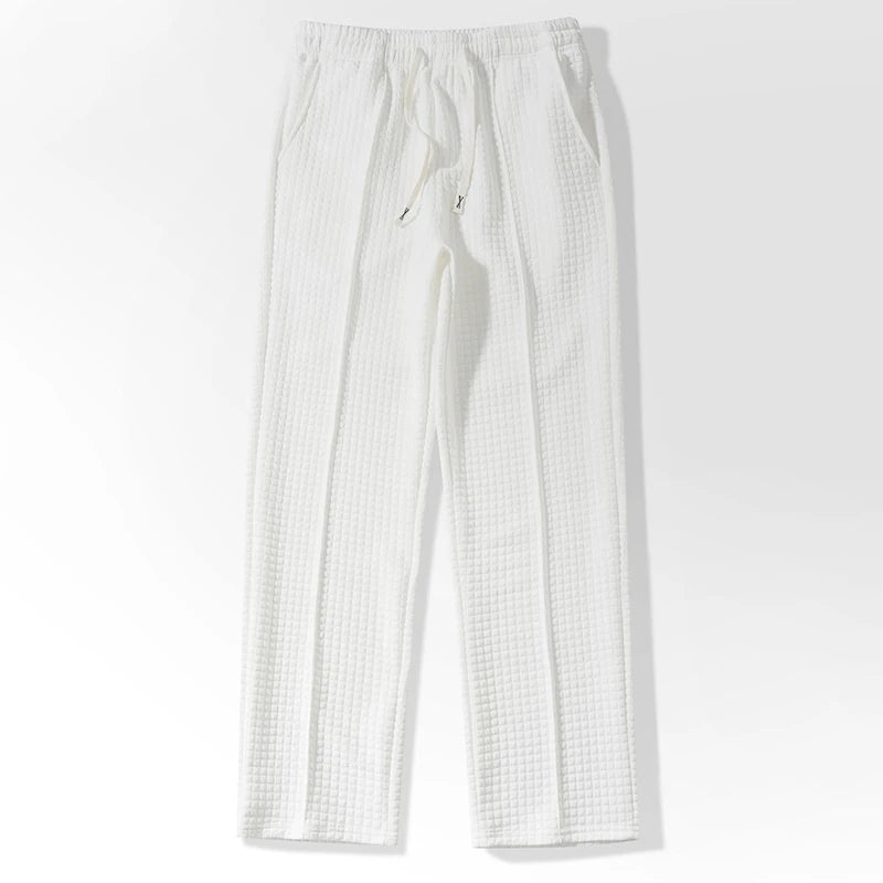 Men Knit Wide Leg Pants Elastic Drawstring Waist Loose Fit Straight Trousers Daily Casual Outdoor Home Vacation Sweatpants