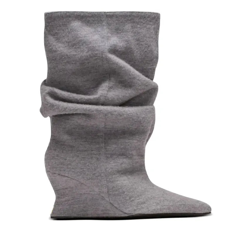 2025 Women's Wedge Heel 7.5 Cm High Heels Mid-calf Cool Boots Slant Heel Fashion Show Large Size Spring/Summer Women's Boots