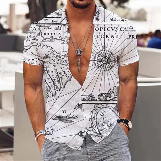 Vintage Men'S Sailing Hawaiian Casual Shirt For Blouse Men Fashion Short Sleeve Summer Street Top Male Clothes Camisas Casuais
